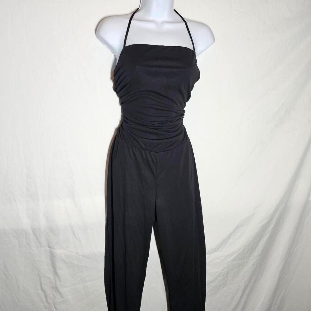 vintage y2k black halter neck jogger jumpsuit